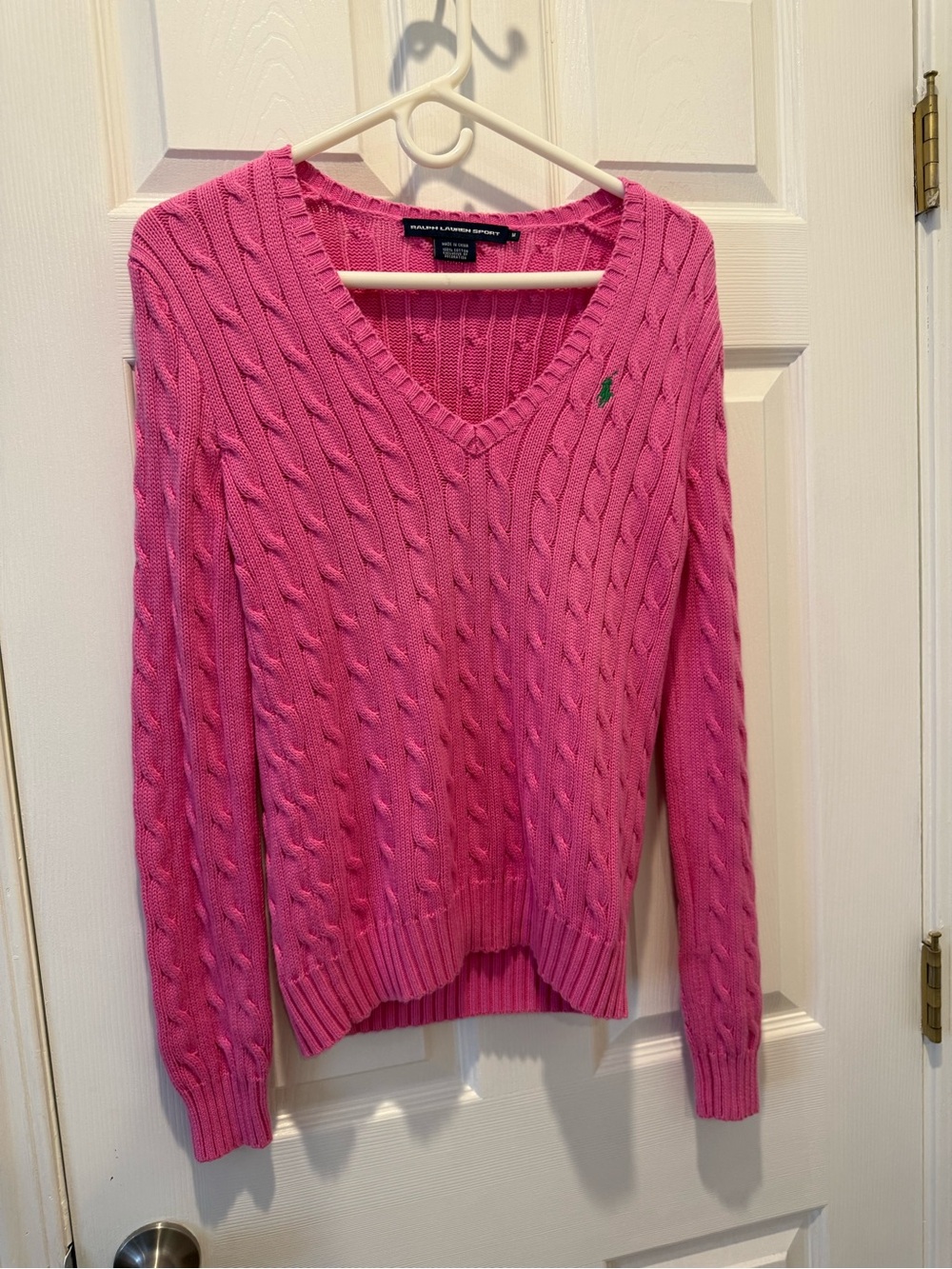 Ralph Lauren Hot Pink Cable-Knit V-Neck Sweater